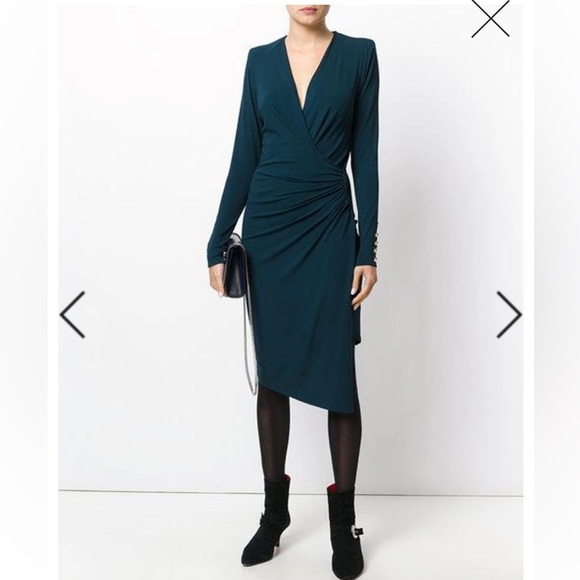 Alexandre Vauthier Gathered Detail Midi Dress in Petrol (Dark Teal) - Picture 4 of 17